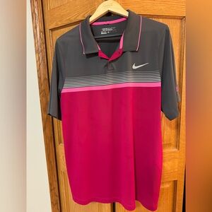 Nike Men’s Charcoal and Hot Pink Striped Golf Polo